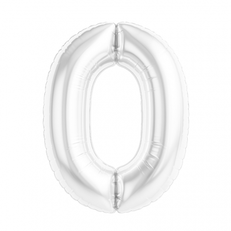 Шар Цифра "0" Slim Белый блеск (в упаковке)  